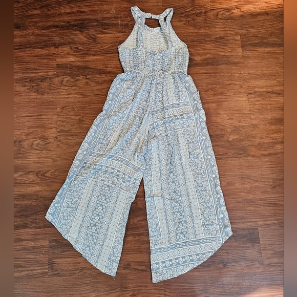 Pants Jumpsuit Womens Size XS Light Blue Patchwork Pattern Wide Leg - Picture 2 of 7